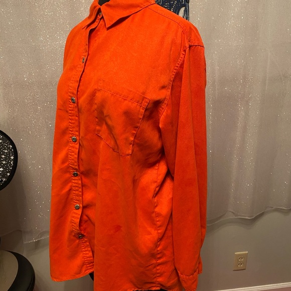 Large Vintage Orange Faux Leather Button Down - Picture 4 of 6